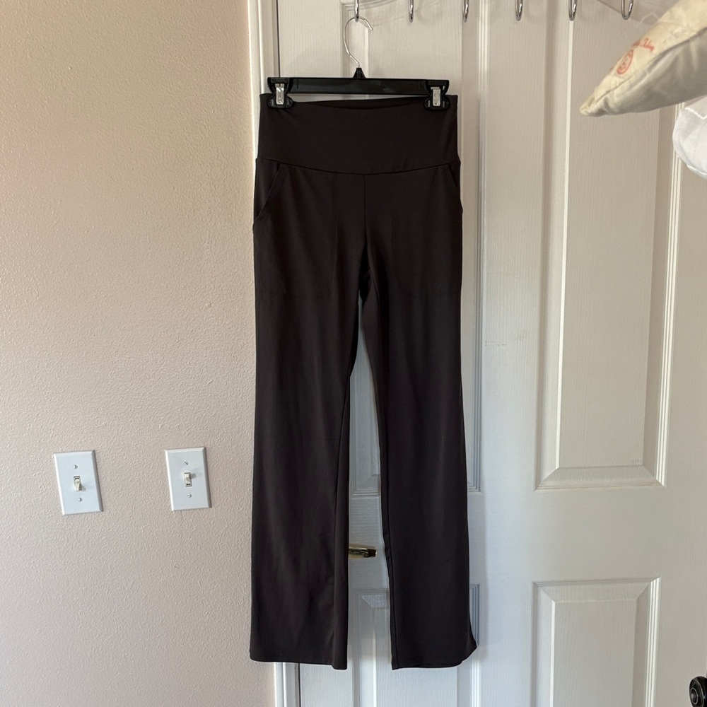 RBX Women's Brown Boot-Cut Yoga Pants with Fold-Over Waistband